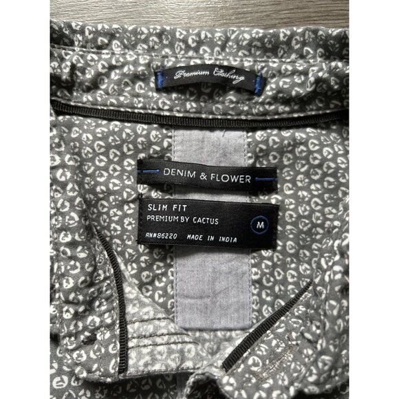 Denim And Flower Men’s Collared Button Down Shirt Slim Fit Sz Medium Gray - Picture 3 of 6
